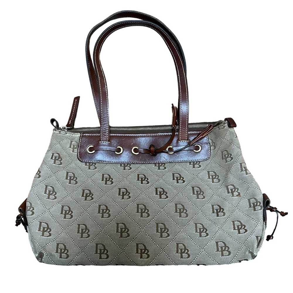DOONEY &‎ BOURKE Rare Large Brown Tassel Monogram Diamond Logo Canvas Purse